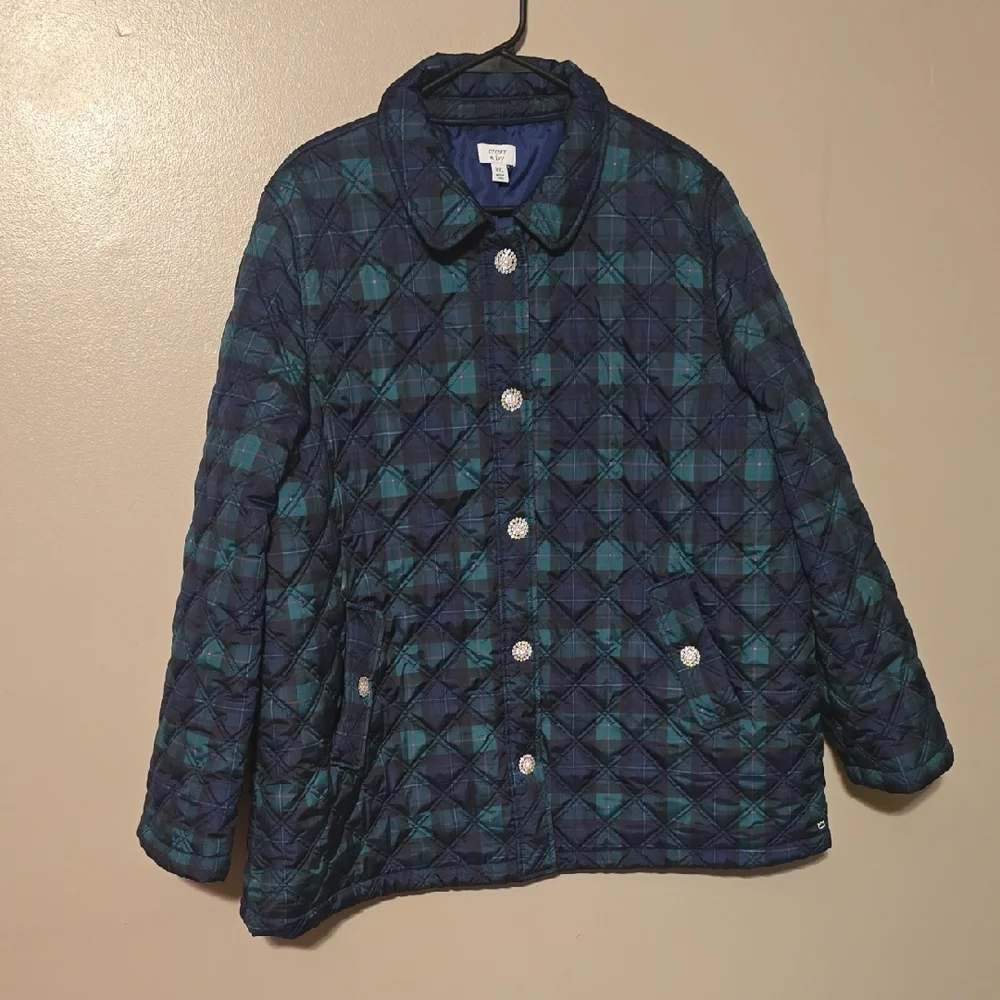 Crown & Ivy Women's‎ Quilted Topper Jacket Green Blue Size XXL